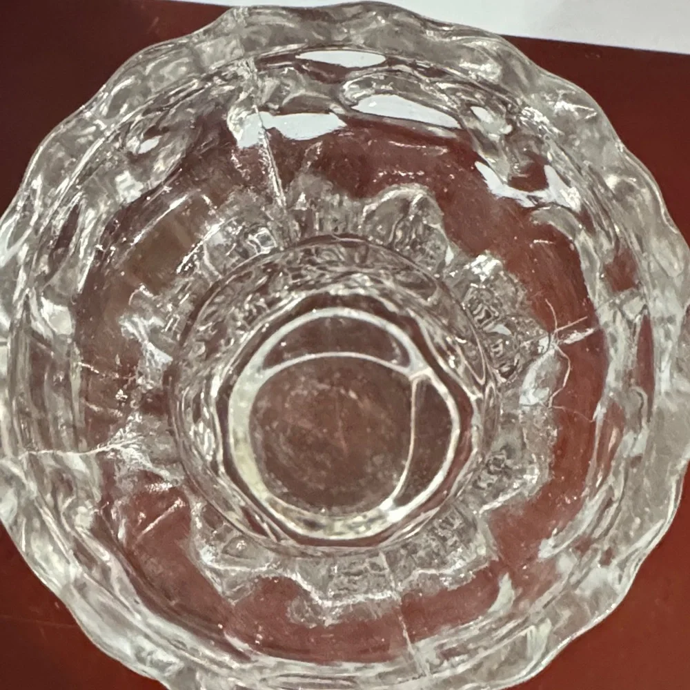 Vintage 1970 Ingrid Glashütte clear glass bark vase/candle holders